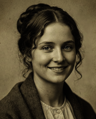 Jeune demoiselle devant une église au 19ème siècle